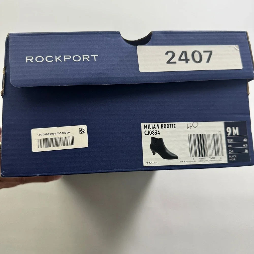 Rockport Milia V Bootie Black Leather Pointed Toe Ankle Boots CJ0834 Womens 9M